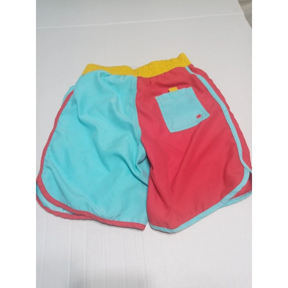 Disney Mickey Mouse Swim Trunks Kids 7/8 Color Block Red Blue Board Shorts Beach